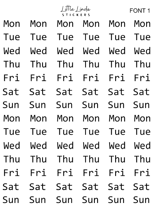 Abbreviated Days of the Week - 2023