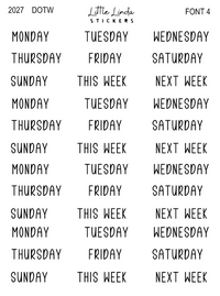 2027 | Days of the Week | The Basic Edit planner stickers, Font 4 / Small / Glossy