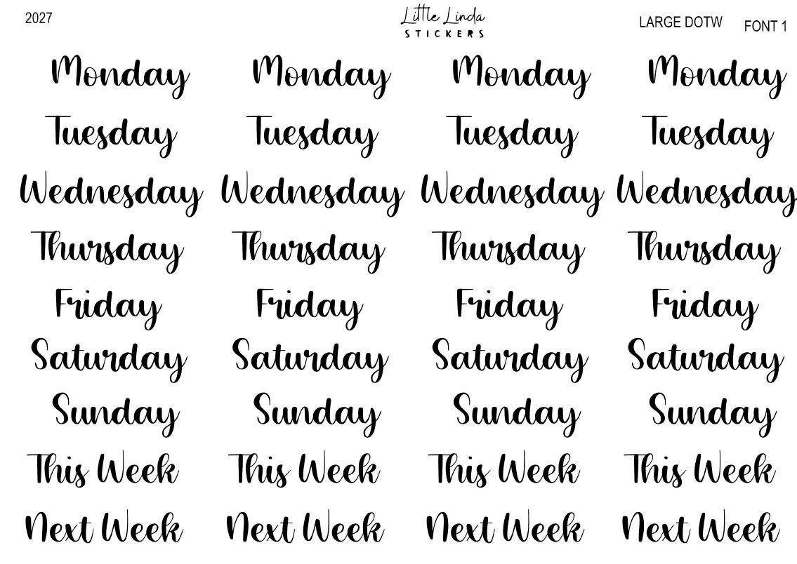2027 | Days of the Week | The Basic Edit planner stickers, Font 1 / Large / Glossy
