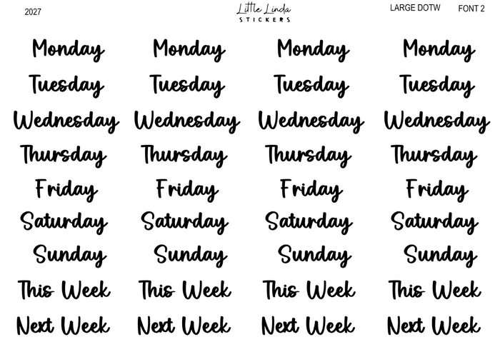 2027 | Days of the Week | The Basic Edit planner stickers, Font 2 / Large / Glossy