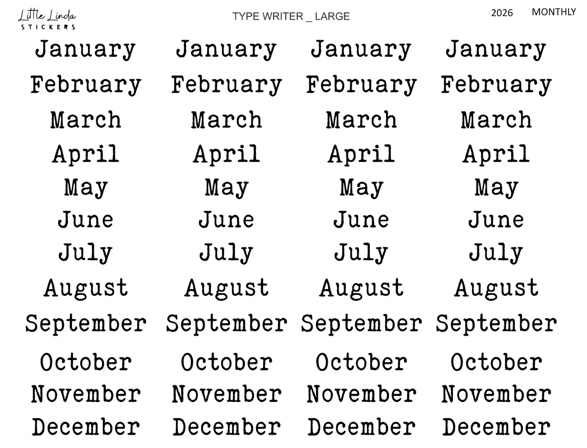 2026 | Monthly - Typewriter