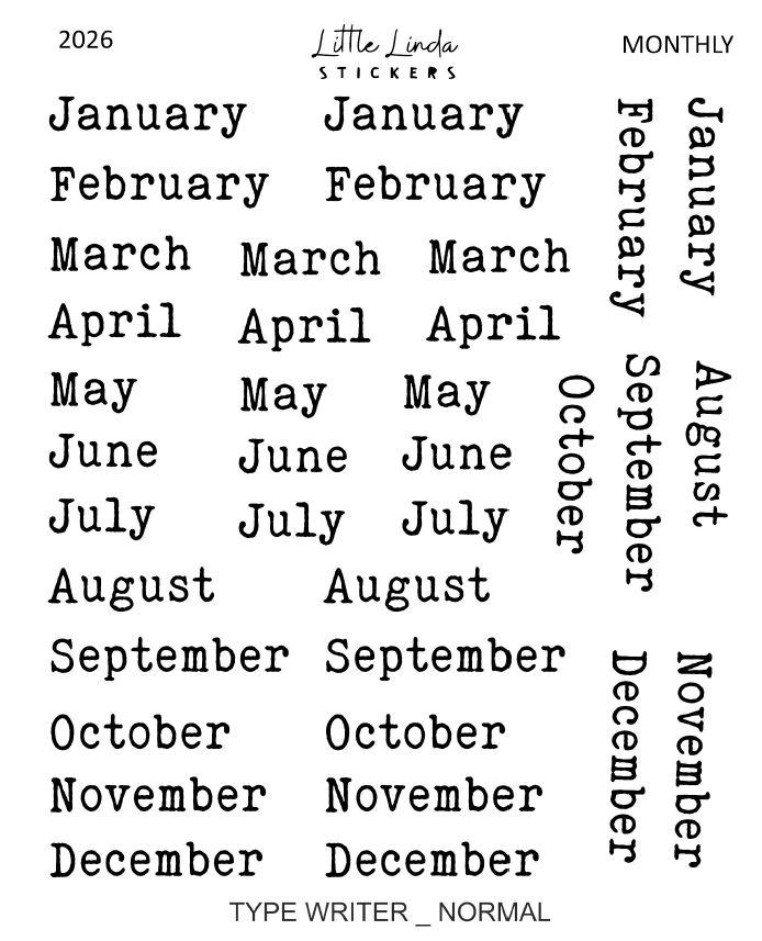 2026 | Monthly - Typewriter