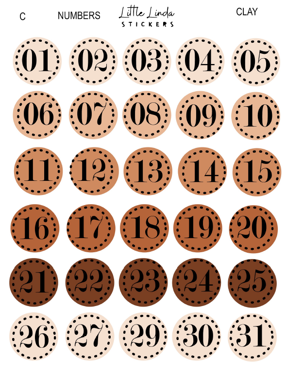 2027 | Date Numbers | The Basic Edit planner stickers, Clay / Glossy