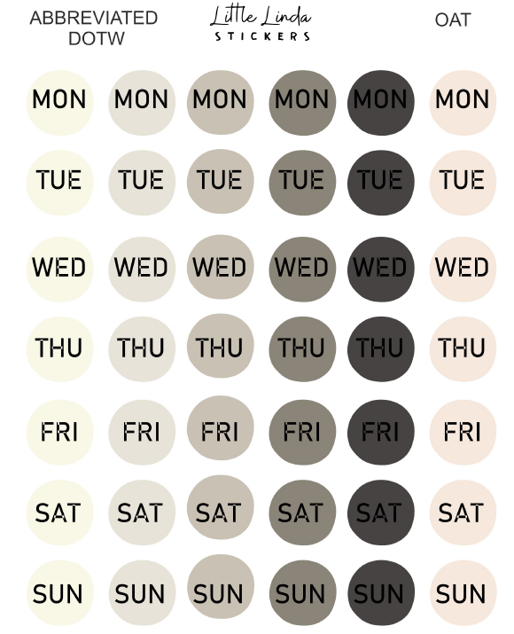 2027 | Days of the Week Dots | The Basic Edit planner stickers, Oat / Glossy
