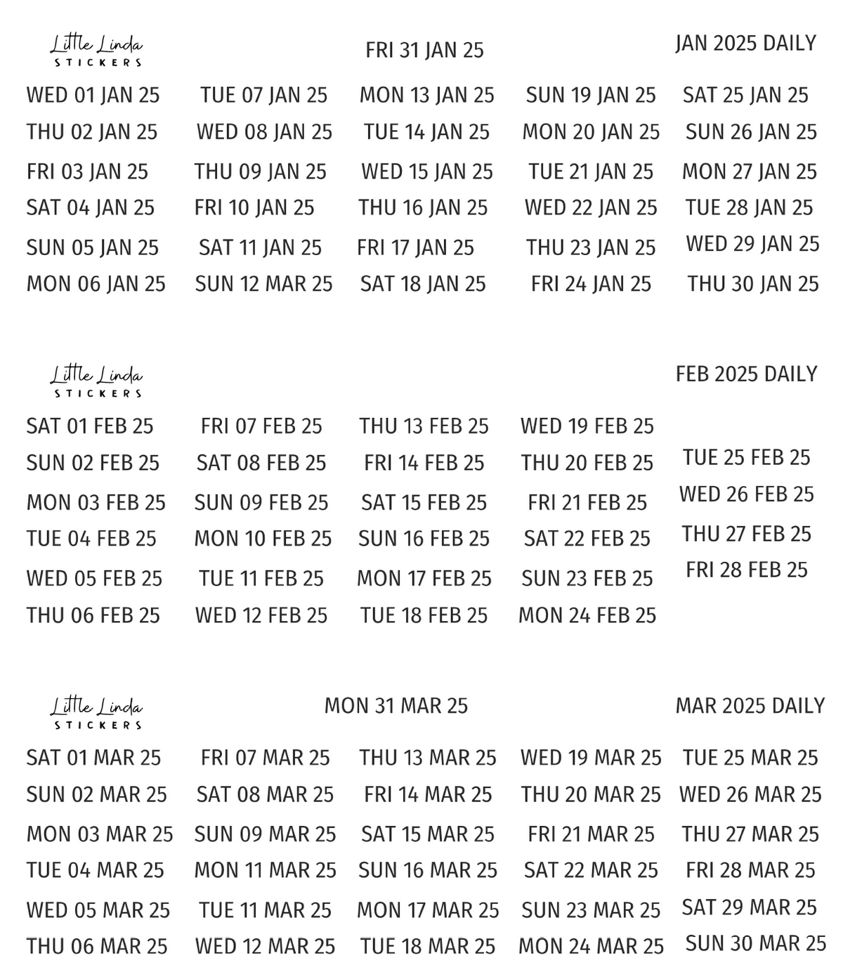 2025 | Daily Dates