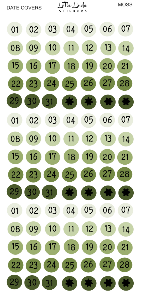 2027 | Mini Dates | The Basic Edit planner stickers, Moss / Glossy