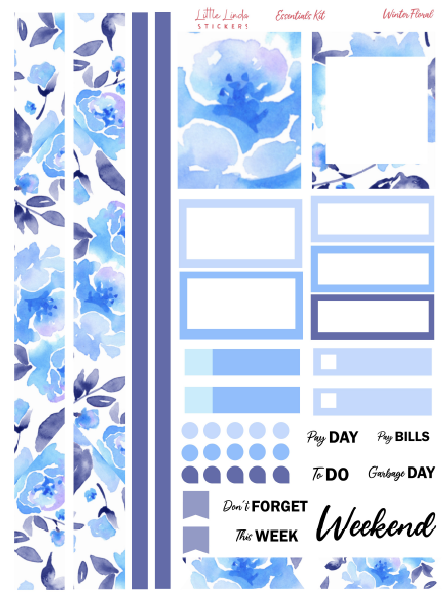 Winter Florals - Essentials Kit planner stickers, Essential Sheet / Glossy